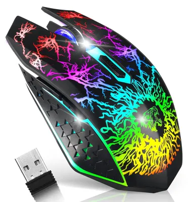Produktbild von Gaming Maus Kabellose Mouse Gaming Silent Optical Sensor mit 1600 1200 800 DPI PC Maus Gaming mit 7 Lichtmodellen schwarz