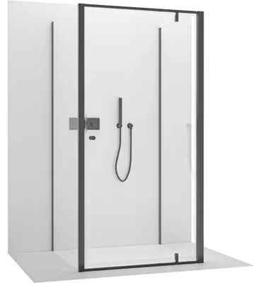 Zdjęcie produktu dla szkło ceramiczneO – Kabina prysznicowa trójścienna Ferri U L/P – 6 mm – czarna matowa, szkło przezroczyste – 90x80x195 cm – z zawiasem obrotowym