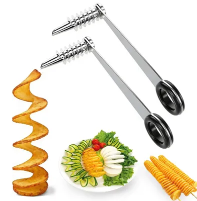 Spiralschneider für Kartoffeln, 2 Stück, Edelstahl, handbetrieben