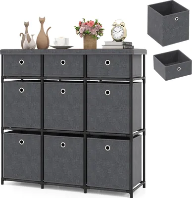 Immagine prodotto di KOMFOTTEU Cassettiera con 6/9 cassetti estensibili e pieghevoli, cassettiera in tessuto con struttura in metallo, cassettiera in tessuto per soggiorno, ufficio, studio, grigio (1, con 9 cassetti)