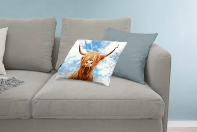 Produktbild von MuchoWow® Zierkissen Sofakissen Wohnzimmer Dekokissen 60x40 cm Schottisches Hochlandrind - Kuhkopf - Hörner - Kopfkissen - Polster mit Foto