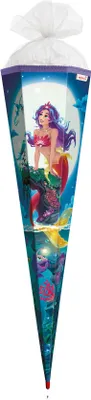 Produktbild von ROTH Schultüte groß Magische Meerjungfrau 85 cm eckig Rot(h)-Spitze Tüllverschluss Zuckertüte Schulanfang