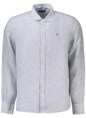 Image de Chemise élégante à manches longues pour homme, bleue, rayée, avec col italien