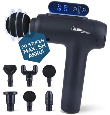 Produktbild von Professionelle Massage-Pistole, Massage Gun, 6 Köpfe, 20 Intensitätsstufen, Akkubetrieb für Oberschenkel, Bauch, Schulter, Nacken und Rücken