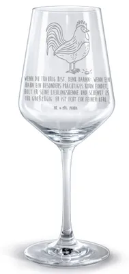 Produktbild von Mr. & Mrs. Panda glas für rotwein Hahn Korn - Transparent - Geschenk, Rotweinglas mit Gravur, weinglas graviert, Natur, wein, Eier, Bauernhof, Kelch, Henne