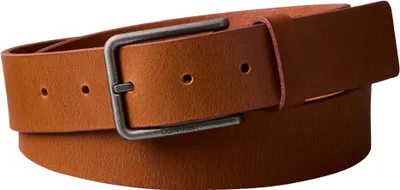 Image de Ceinture Calvin Klein pour hommes, modèle Warmth, avec boucle lisse et rectangulaire de 3,5 cm, couleur marron