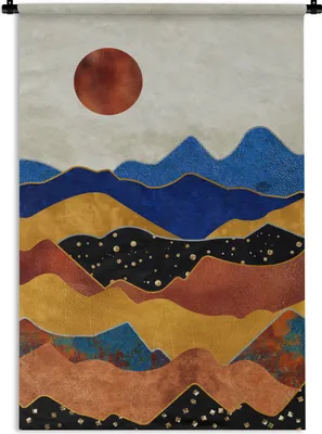 Produktbild von MuchoWow® Wandteppich Wandbehang Blau - Gold - Marmor 60x90 cm Tapisserie Dekoration Wandtuch - Foto-Teppich - Abwaschbar