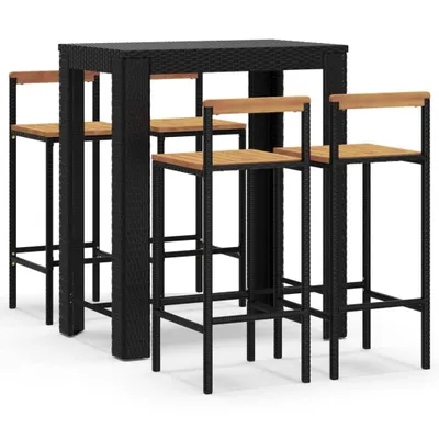 Produktbild von vidaXL 5-tlg. Gartenbar-Set Schwarz Poly Rattan & Massivholz Akazie