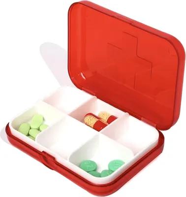 Immagine prodotto di CHPN - Contenitore per farmaci - Dosatore di pillole - Contenitore per farmaci - Rosso - 6 scomparti - Cassetto estraibile - Contenitore da viaggio per farmaci - Piccolo dosatore di pillole