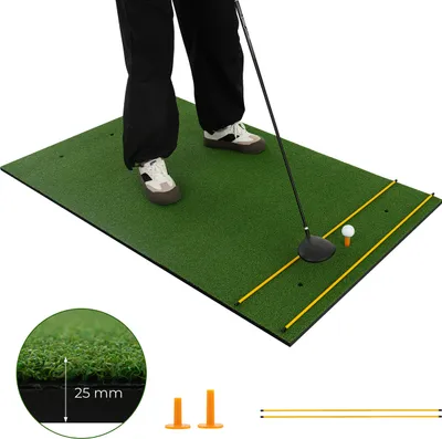 Obrázok produktu pre COSTWAY golfová cvičná podložka vrátane 2 gumových odpalísk a 2 zarovnávacích tyčí, golfová podložka so 6 pozíciami na odpaliská, na vnútorné a vonkajšie použitie 152 x 92 cm