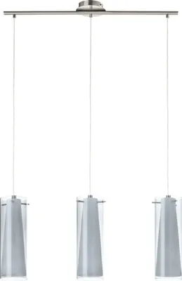 Produktbild von EGLO Pendellampe Pinto Nero, 3 flammige Pendelleuchte, Material: Stahl, Farbe: Nickel matt, Glas: Rauchglas, opal matt, weiß, Fassung: E27