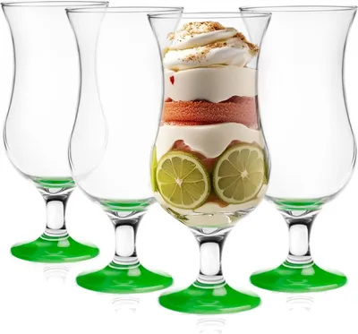 Produktbild von GLASMARK® Gläser mit grünem Fuß 4-Set 420ml Große (max. 470ml) 4 Stück Hurrikanstil Poco Grande Cocktail Hurricane Party Trinkglaswaren -Qualität