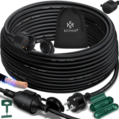 Produktbild von KESSER® Verlängerungskabel mit Schutzkappe Outdoor - für Innenbereich Außenbereich - Verlängerung Stromkabel – 230 V IP44 - Schutzkontakt Baustellenkabel Schutzkontaktstecker