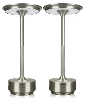 Produktbild von Kabellose LED-Tischlampe – Rund & Metall – Touch-Steuerung – 2 Stück – Silber