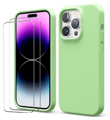 Produktbild von 2in1 Schutz Cover Set für das Apple iPhone 15 Plus besteht aus 2x 9H Glas Folie Display Schutzfolie und 1x Silikon Case Schutzhülle - Hülle in Grün