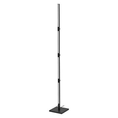 A black floor lamp with a silver LED light strip, shown against a white background.