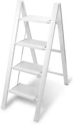 Produktbild von Famanu Klappleiter 4 Stufen Küchentreppe - Rutschfest - Aluminium Weiß