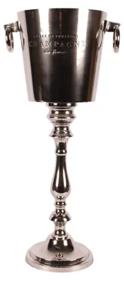 Luxus Sektkuehler Silber auf Saeulenfuss mit Ringgriffen 66 cm
