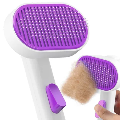 Image de Brosse pour chiens, brosse pour chats, adaptée aux poils longs et courts | Brosse à poils autonettoyante avec une seule fonction. | Blanche