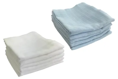 Produktbild von Mulltücher Baby 10er Set einfarbig 80 x 70 cm – Spucktücher Mullwindeln Stoffwindeln, 100 % Baumwolle, 5 Weiß, 5 Blau