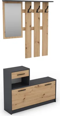 Produktbild von byLIVING Garderoben-Set TAMINA / Kommode mit Schuhschrank + hängende Garderobe mit Spiegel / anthrazit / Fronten braun Artisan Eiche / Flur-Schrank / Schränke / Regal / 100 x 190 x 25 cm (B x H x T)