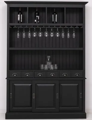 Produktbild von Casa Padrino Landhausstil Massivholz Barschrank Schwarz 151 x 36 x H. 210 cm - Massivholz Weinschrank im Landhausstil - Massivholz Bar Möbel - Landhausstil Bar Möbel