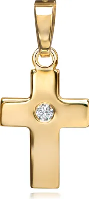 Produktbild von Kreuz-Anhänger Symbol für Damen, Herren und Kinder als Kettenanhänger massives Gold-Kreuz 333 Gold 8 Karat mit Zirkonia + Schmuck-Etui