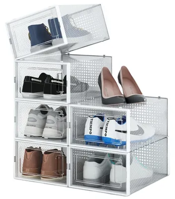 Schuhorganizer, 6 transparente Kunststoffboxen, stapelbar, 33,4x23x14 cm