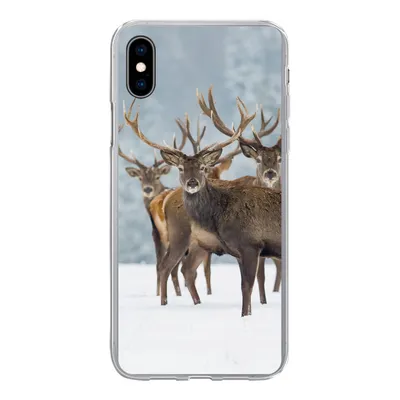 Produktbild von MuchoWow® Handyhülle Schutzhülle Hülle für iPhone Xs Hirsche - Tiere - Schnee - Winter - Landschaft - Natur Silikon Softcase Handy Hülle - Handytasche