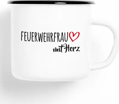 Produktbild von Huuraa Emaille Tasse Feuerwehrfrau Geschenk Kaffeebecher Vintage 300ml Feuerwehrfrau Präsent