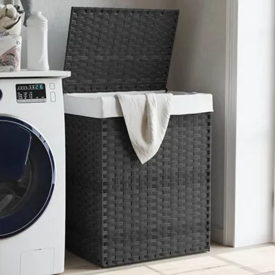 Image de Stabli Möbel Panier à linge avec couvercle Gris 46x33x60 cm Poly Rotin - Paniers à linge CC9982388 1parcel