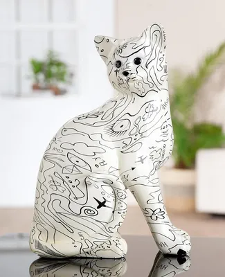 Imagen del producto de Figura de gato, estilo "arte moderno", diseño minimalista, resina, color blanco, paquete de 2 unidades, longitud 11 cm, anchura 22 cm, altura 29 cm. Código: 37961. Número de artículo: 4063387379615