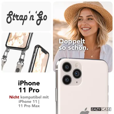 Produktbild von EAZY CASE Handykette magnetisch mit Handyhülle für Apple iPhone 11 Pro, Crossbody Handyband 1-1,90m verstellbar mit 2 Ösen in Creme
