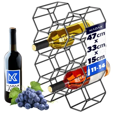 Produktbild von KADAX Weinregal 47 x 33 x 15 cm, Flaschenregal für bis zu 14 Weinflaschen, freistehender Weinflaschenhalter aus Stahl, Flaschen Regal in Schwarz, Weinflaschenregal