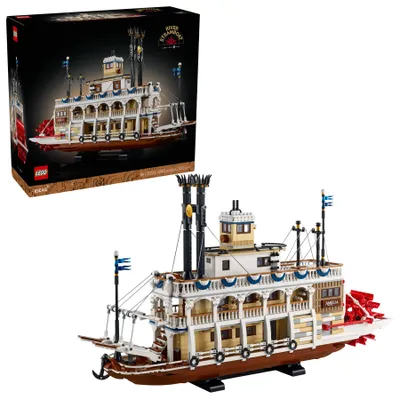 Produktbild von LEGO Ideas Flussraddampfer Bausatz 21356, Mehrfarbig, 40x69x15 cm, 4090 Teile, mit funktionierendem Schaufelrad, Ruder und beweglichem Kolben, Sammlerset für Erwachsene ab 18 Jahre.