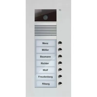 Produktbild von Video Außenstation Serie AVU mit 7 Klingeltasten (rechtsbündig), 1-spaltig, UP silber TCS AVU14070-0010