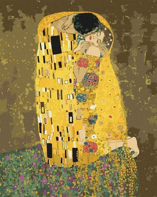 Produktbild von IDEYKA Malen nach Zahlen Der Kuss 2. Gustav Klimt 40x50 Menschen auf dem Bild mit Holzrahmen