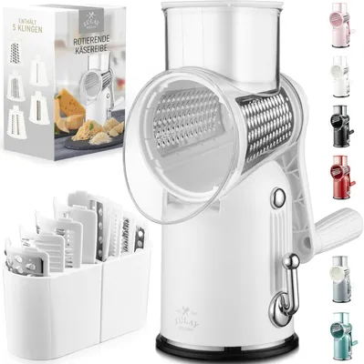 Produktbild von 5-in-1 Käsereibe mit Kurbel Edelstahl Gemüsereibe mit Saugfuß, Trommelreibe für Käse Gemüse Nüsse, Parmesanreibe, spülmaschinengeeignet Küchenreibe
