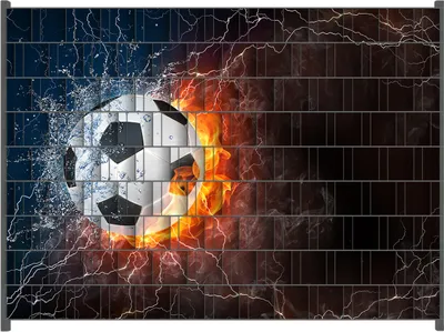 Produktbild von Wallario Zaunsichtschutz mit Motiv Fußball - Feuer und Wasser für Ein- und Doppelstabmatten Zäune in der Größe 250 x 180 cm