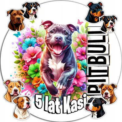 Zdjęcie produktu dla Opłatek Na Tort 20Cm - Psy Pitbull Dekoracja Urodzinowa + Imię 15Cm 18Cm