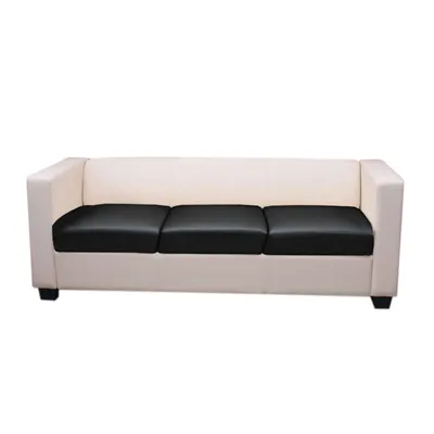 Produktbild von 3er Sofa Couch Loungesofa Lille, Kunstleder creme/schwarz