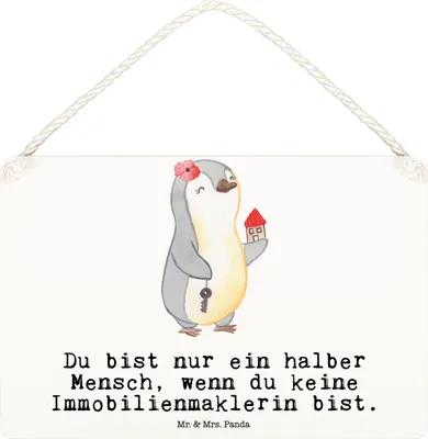 Produktbild von Mr. & Mrs. Panda holzbild Immobilienmaklerin Herz DIN A6 - Weiß - Geschenk, Ausbildung, wandtafel, Türschild, Wandbild Holz, Lustig, wandhänger, Immobilienkauffrau