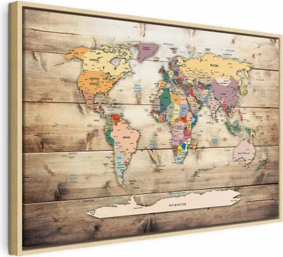 Produktbild von Italienischer Leinwand Leinwandbild - World Map: Colourful Continents 120x80 cm Karten k-B-0009-b-b