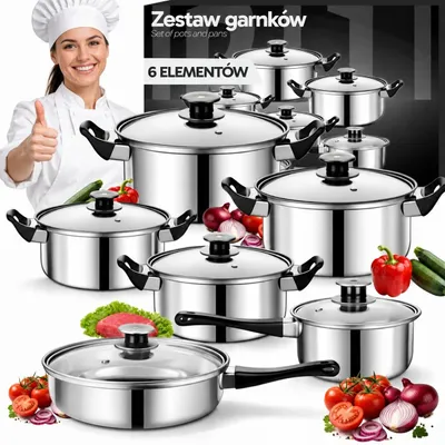 Produktbild von Edelstahl Topfset 12-teilig - Kochgeschirr mit Pfanne, Stieltopf und Deckeln - Induktion