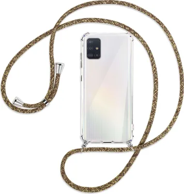 Produktbild von Handykette Backcover-Schutzhülle mit Band (Metall silberfarben) für Samsung Galaxy A51 (A515) - braun+beige