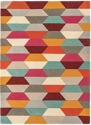 Produktbild von Unyqoos® Funk Honeycomb Bright - Wollteppich 200x300 cm, rechteckig, niedrigflorig, mehrfarbig, 100% Neuseelandwolle, handgewebt in Indien, handgeschnittene Motive