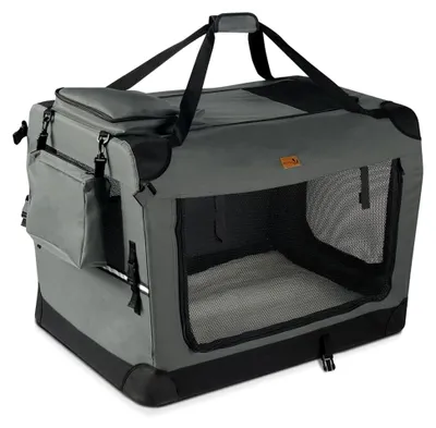 Produktbild von Faltbare Hundebox, Transportbox für Katzen und Hunde, Oxford-Gewebe, Netzstoff, Atmungsaktiv, Tragbar, Metallrahmen, mit Griffen und Taschen, 60x44x44cm M, Grau