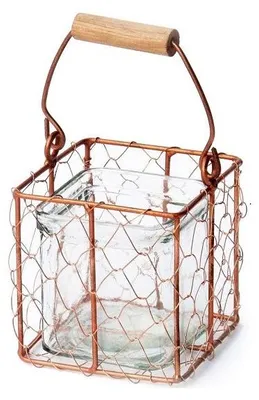 Obrázek produktu pro Měděný svícen o rozměrech 9 x 9 x 9 cm s skleněnou nádobou o průměru 7,5 cm