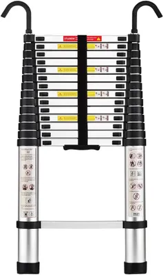 Image de STANEW Échelle Télescopique 4,4 M en Aluminium Bricolage Pliable, Accoudoir Amovible, Extensible Unique Droite Multi-Fonction Ladder,Charge Max 150 kg