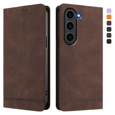 Produktbild von Hülle für Samsung Galaxy S23 FE, Retro Kunstleder Ständer Klapphülle mit Kartenfächer und Magnetische Braun